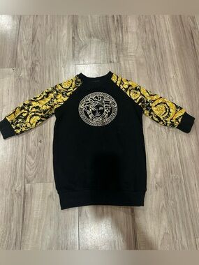 Versace Black Sweatshirt Dress with Yellow Baroque Sleeves